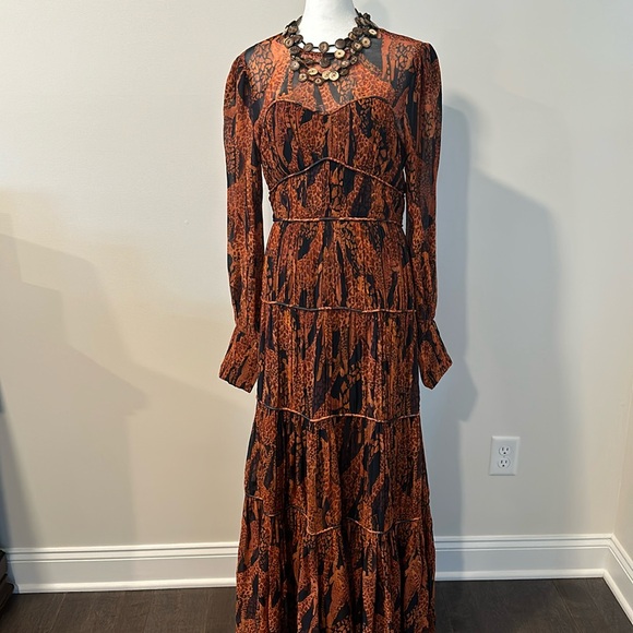 FARM Rio Autumn Orange and Black Long Sleeve Dress - Picture 1 of 8